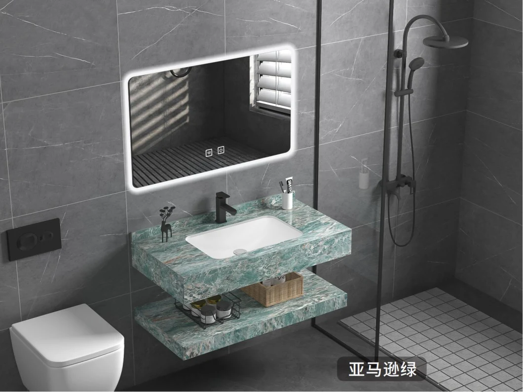 New Design Manufacturer OEM Style LED Mirror Bathroom Furniture Cabinet Vanities Furniture with Rock Plate Basin