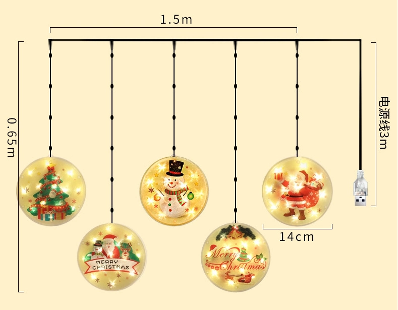 Christmas Curtain LED Lights, Round Flat Ball Shape