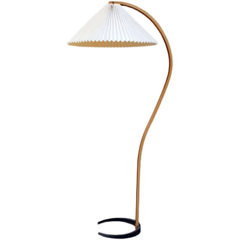 Wooden Floor Lamp Nordic Design Fishing Pleated Fabric Lampshade Classical Floor Standing Light (WH-WFL-13)