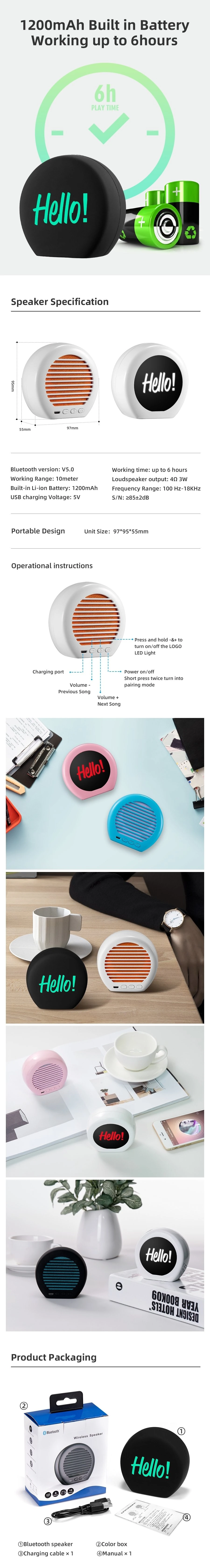 Portable Wireless Audio Bluetooth Speaker with Light up Logo