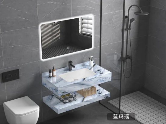 Новый дизайн OEM-стиля, зеркало со светодиодной подсветкой, мебель для ванной комнаты, шкаф, туалетный столик с раковиной из каменных плит.