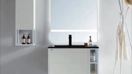 Ortonbath Современная настенная керамическая решетчатая раковина для ванной комнаты Двухслойный деревянный туалетный столик Мебель для ванной комнаты из искусственного камня со светодиодным зеркальным шкафом